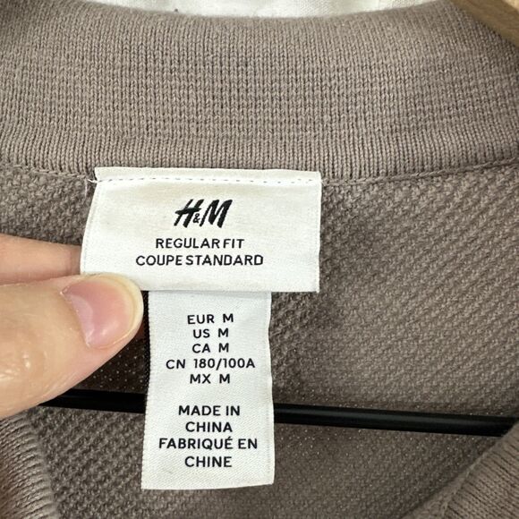 H&M Regular Fit Coupe Standard Brown Long Sleeve Polo Shirt Mens M Preppy - Picture 3 of 10